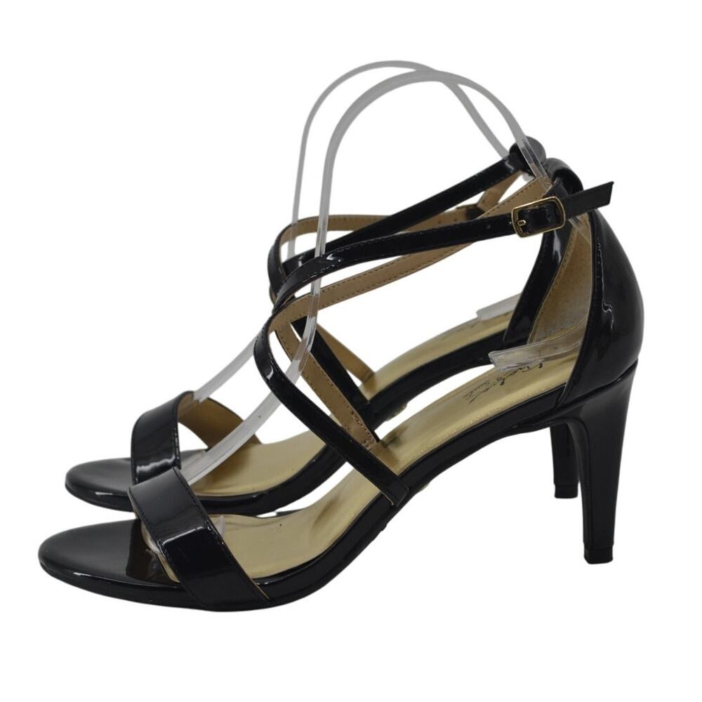 Thalia Sodi Black Patent Leather Sandals Heels Strappy 8.5